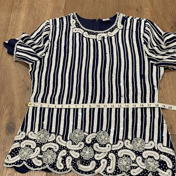 Vintage Lawrence Kazan Beautiful Beaded Sequin Blouse Top Shirt Silk Size L - Picture 3 of 13